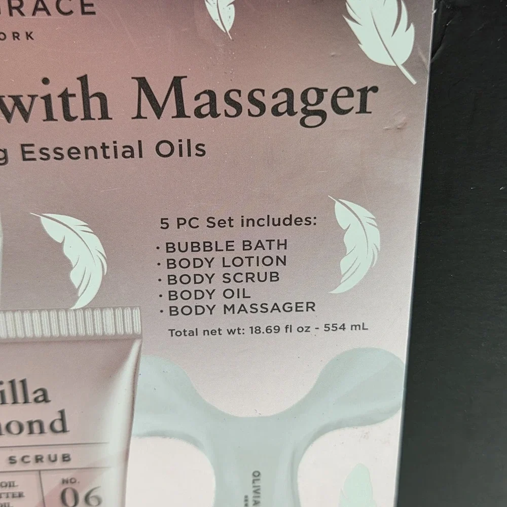 Olivia Grace Body Care With Massager 5 PC Set Vanilla Almond Scented Collection